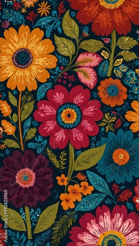 Colorful floral pattern with bold designs.