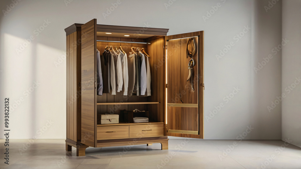 Wooden wardrobe in a room, home, furniture, room, interior, design, wood, house Wooden wardrobe in a room, home, furniture, room, interior, design, wood, house