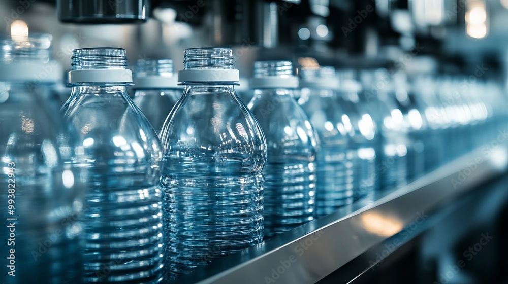 Large Batch of Identical Plastic Bottles in Production Line