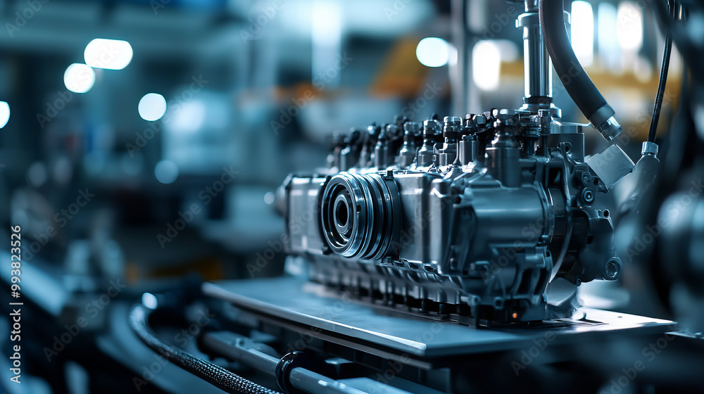 Fototapeta premium Close-Up of Engine Being Tested on Diagnostic Equipment