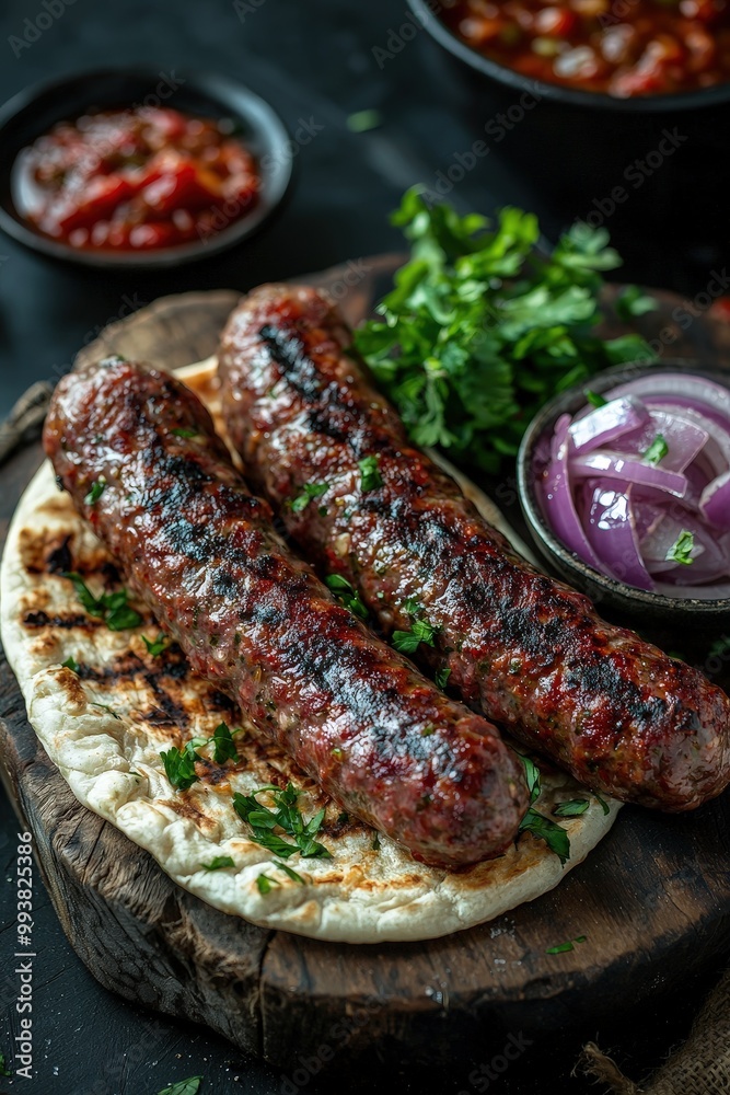Cevapi - Grilled minced meat sausages, usually served in a pita with onions and ajvar. Cevapi - Grilled minced meat sausages, usually served in a pita with onions and ajvar.