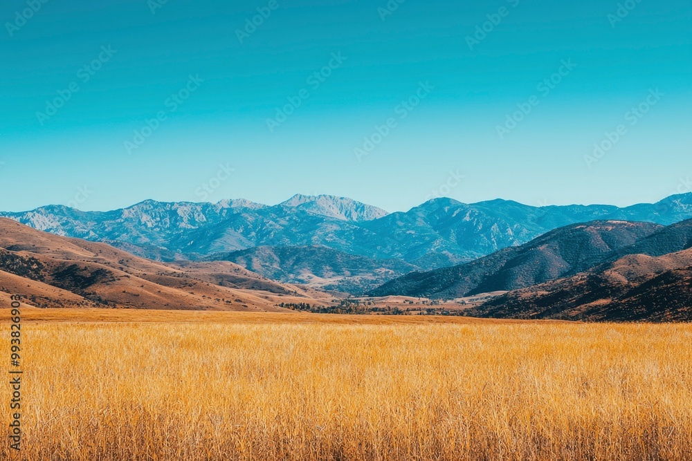 A Golden Field with Mountains in the Distance