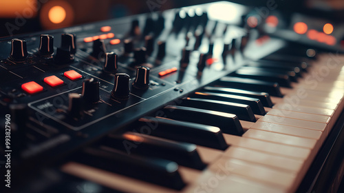 Classic Analog Synthesizer Close-Up Detail