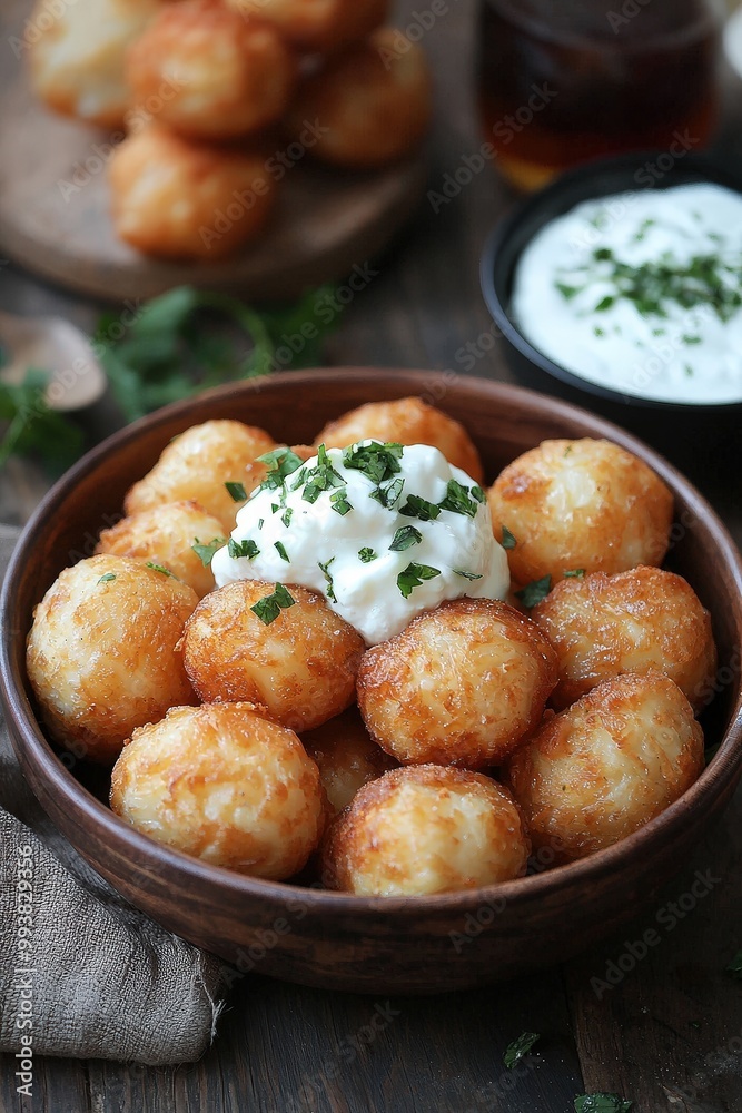 Uštipci - Fried dough balls, often served with cheese or yogurt. Uštipci - Fried dough balls, often served with cheese or yogurt.