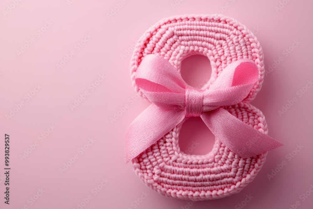 pink letter 8 with pink ribbon on a pink background pink letter 8 with pink ribbon on a pink background