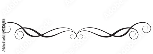 Wave ornament with leaves and abstract lines. Decorative element for decor and text greeting or invitation card design