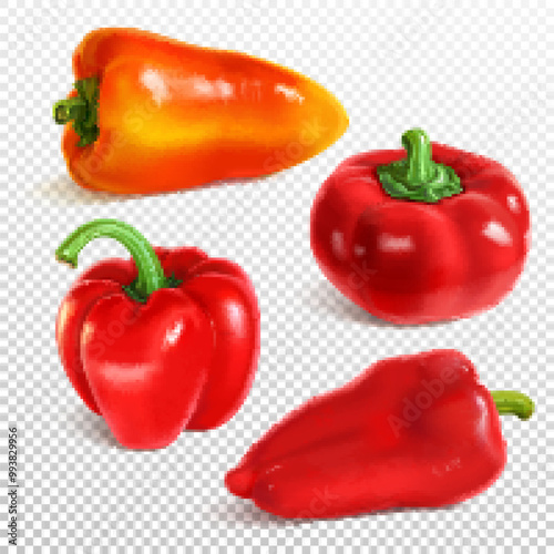 Sweet pepper, bell and cherry peppers isolated on transparent background