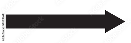 Long arrow. Black arrow pointing right. Black large arrow pointing right. Bold thine long arrow. Vector illustration. Black horizontal arrow. Straight long arrow vector icon.