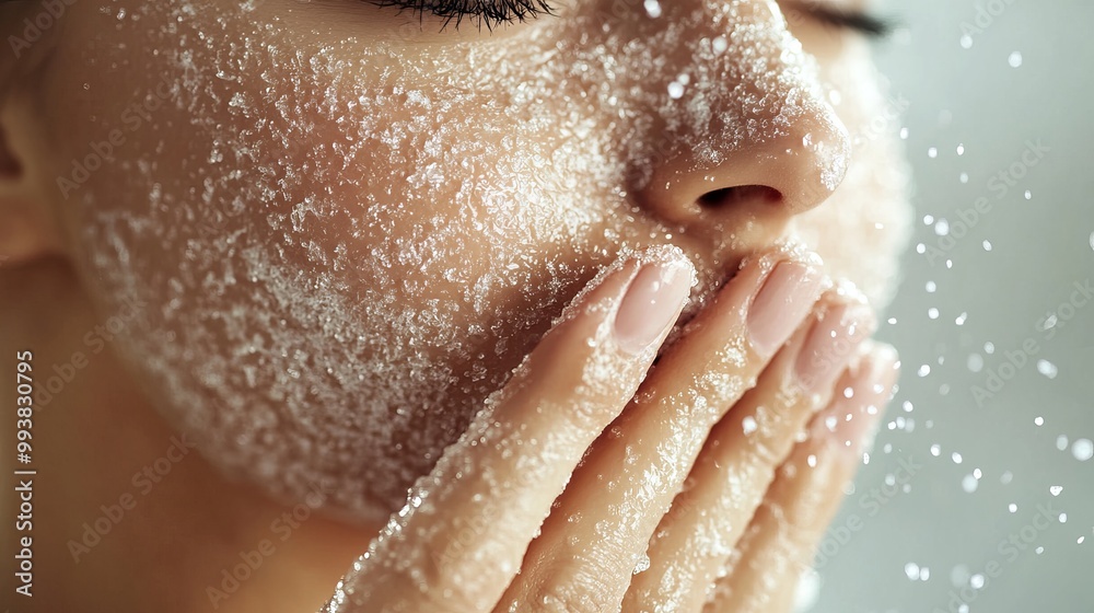 Close-Up of Person Exfoliating Their Face with Scrub