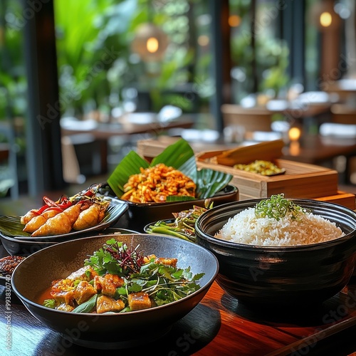 Asian Food Feast at Cozy Outdoor Dining Area