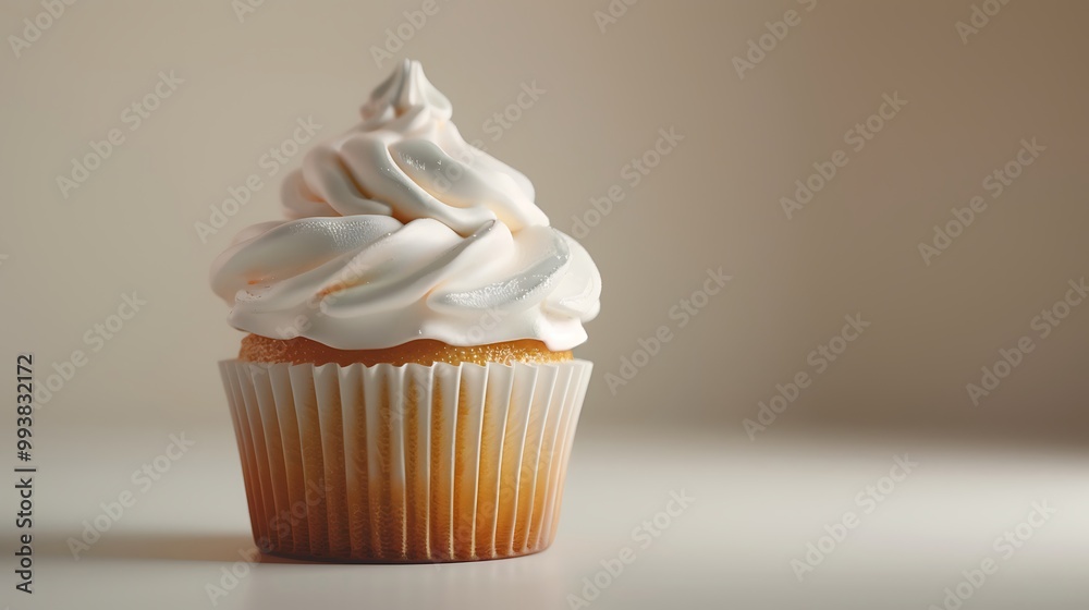 A beautifully frosted cupcake with swirled icing, set against a soft, neutral background, showcasing its delightful texture and color. A beautifully frosted cupcake with swirled icing, set against a soft, neutral background, showcasing its delightful texture and color.