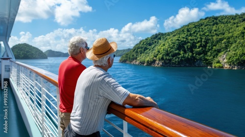 Serene Moment at Sea: Elderly Couple Enjoying Cruise Relaxation