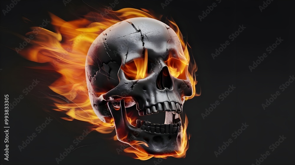 Flaming Skull Fire Burning Black Background Halloween Death Danger Flaming Skull Fire Burning Black Background Halloween Death Danger