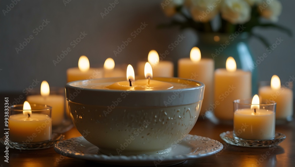 Cream poured into a decorative bowl, surrounded by calming candles. Cream poured into a decorative bowl, surrounded by calming candles.