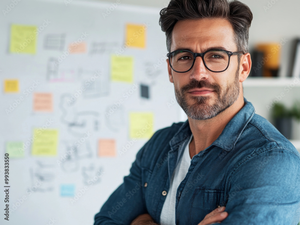 A business coach presenting on a whiteboard in front of a team, explaining growth strategies and innovation. A business coach presenting on a whiteboard in front of a team, explaining growth strategies and innovation.