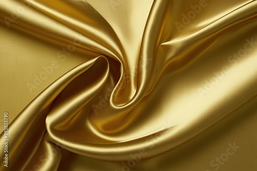 Luxurious Gold Silk Fabric Wallpaper with Wavy Curves and Folds