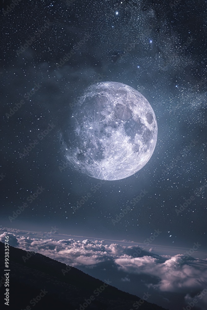 Obraz premium ai generative hills with a view of the full moon night sky