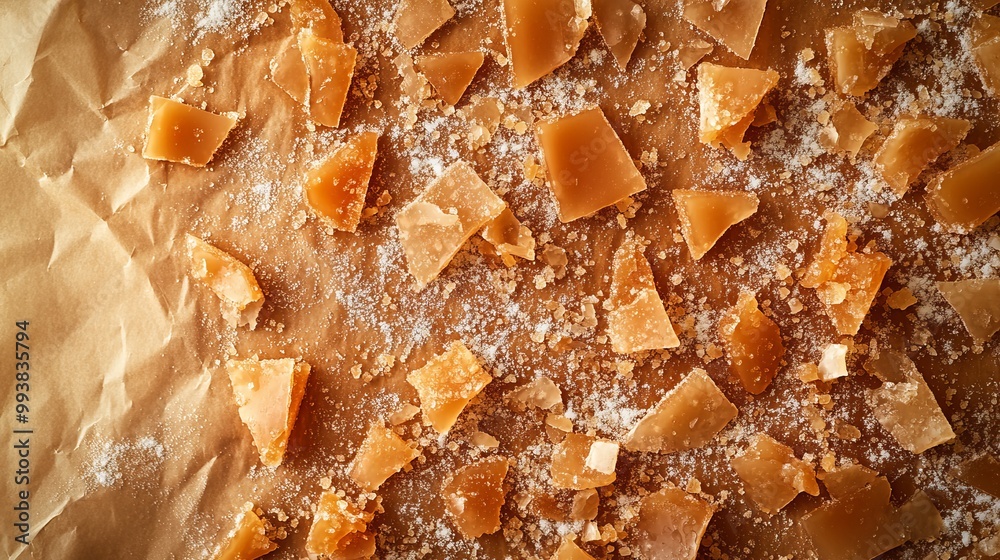 Caramelized Sugar Shards on a Brown Surface Caramelized Sugar Shards on a Brown Surface