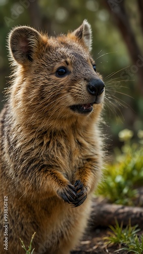 Cute quokka enjoying nature in summer, Australia.