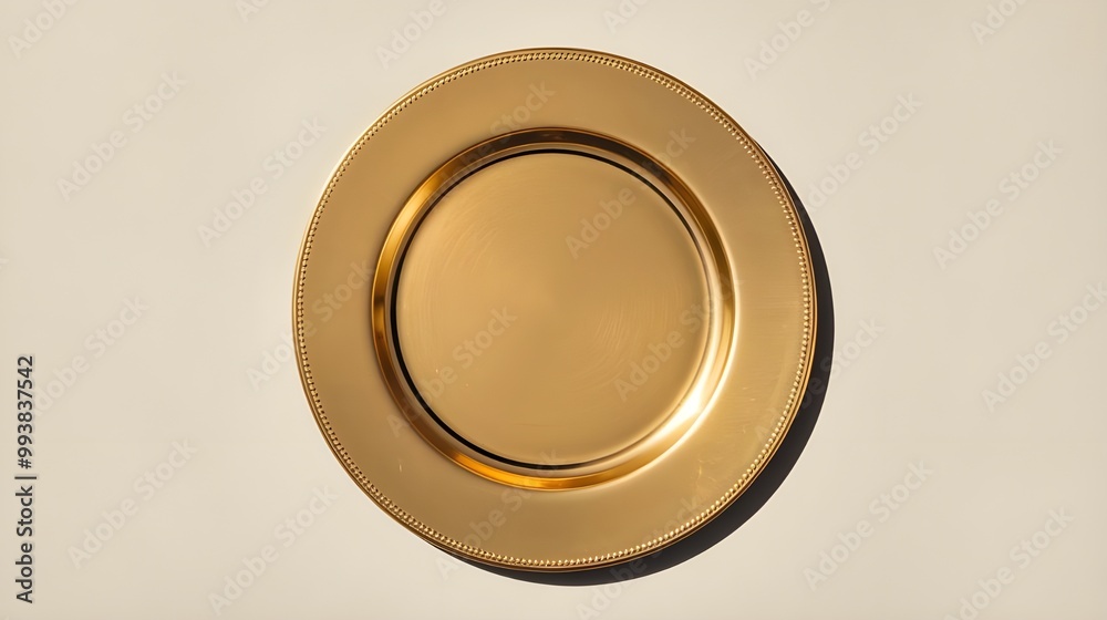 Golden Charger Plate with Beaded Edge on White Background Golden Charger Plate with Beaded Edge on White Background