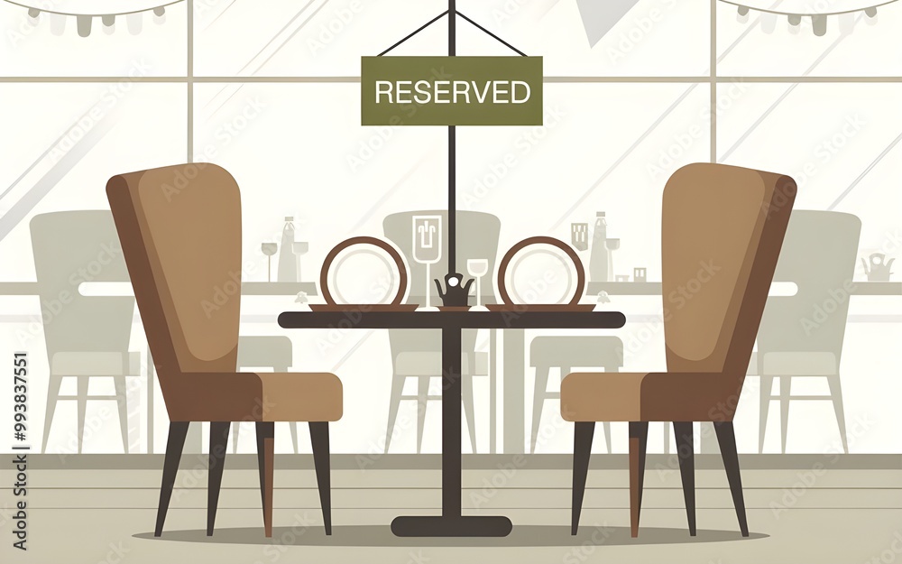 Fototapeta premium Elegant Cafe Reserved Table with Comfortable Chairs and Dining Essentials