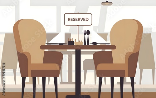 Elegant Cafe Reserved Table with Comfortable Chairs and Dining Essentials