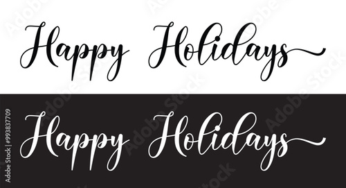 Happy holidays calligraphy phrase. Modern graphic vector greeting card. Christmas and New Year ink text illustration isolated on white. Hand lettering inscription to winter holiday design in eps 10.