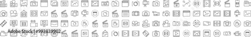 Clapperboard, Photo Camera, Movie, Picture Line Icon Pack. Editable Stroke. Minimalistic Linear Pictogram for Design of Cards, Apps, Banners, Posts