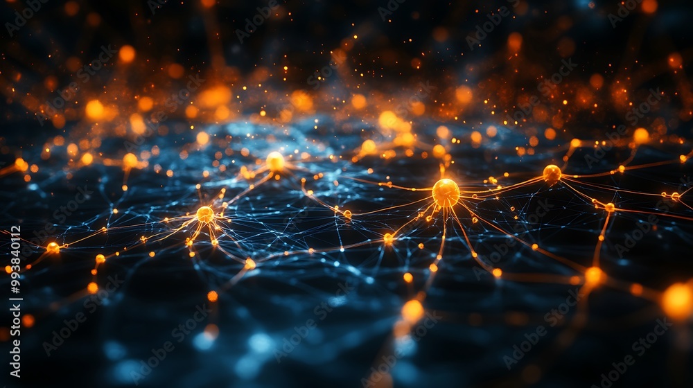 Digital Neural Network A 3D neural network with glowing nodes and connecting lines on a solid black background, illustrating the structure of AI learning. Digital Neural Network A 3D neural network with glowing nodes and connecting lines on a solid black background, illustrating the structure of AI learning.