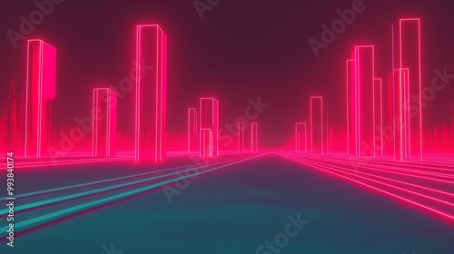 Neon Cityscape: Glowing Pink Towers and Lines