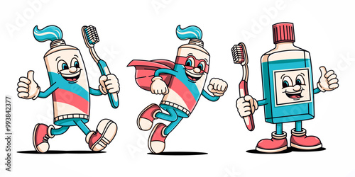 Toothpaste and mouthwash cartoon character. Suitable for health