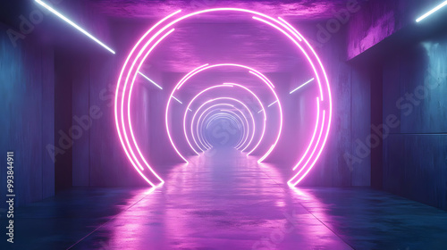 Neon Lights Tunnel 3D Illustration