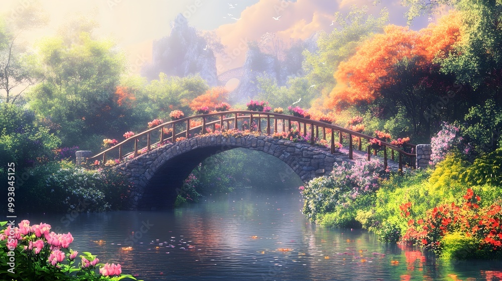 Nature embraces bridge with vibrant floral arrangements picture Nature embraces bridge with vibrant floral arrangements picture