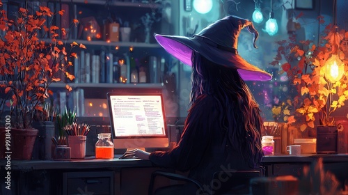 Enchanting Witch Working Late at Night