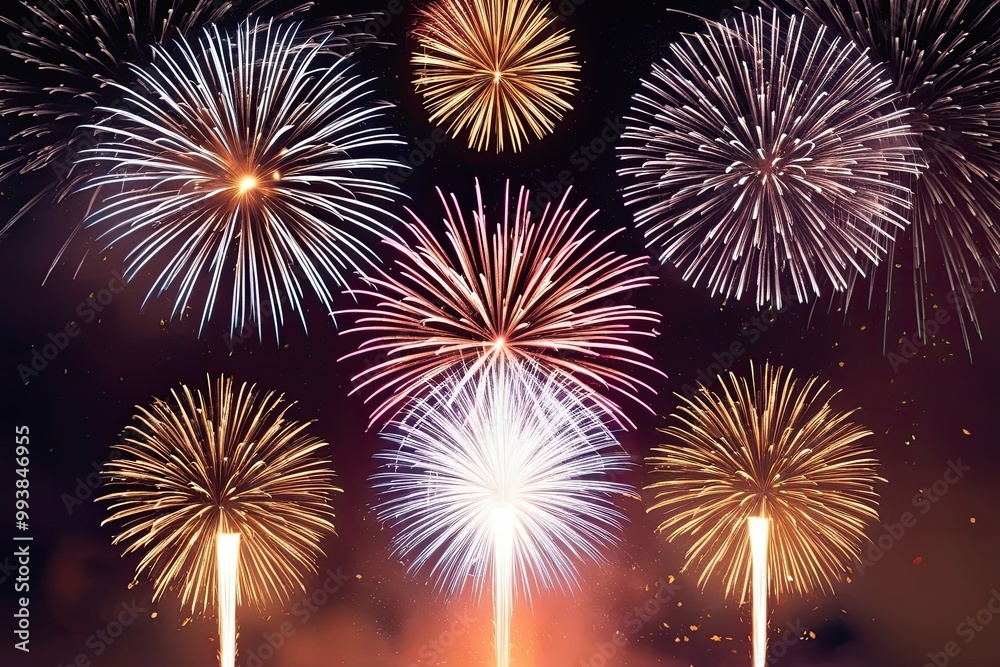 Fototapeta premium Festive Fireworks Overlay with Sparkling Radiance for New Year Cards