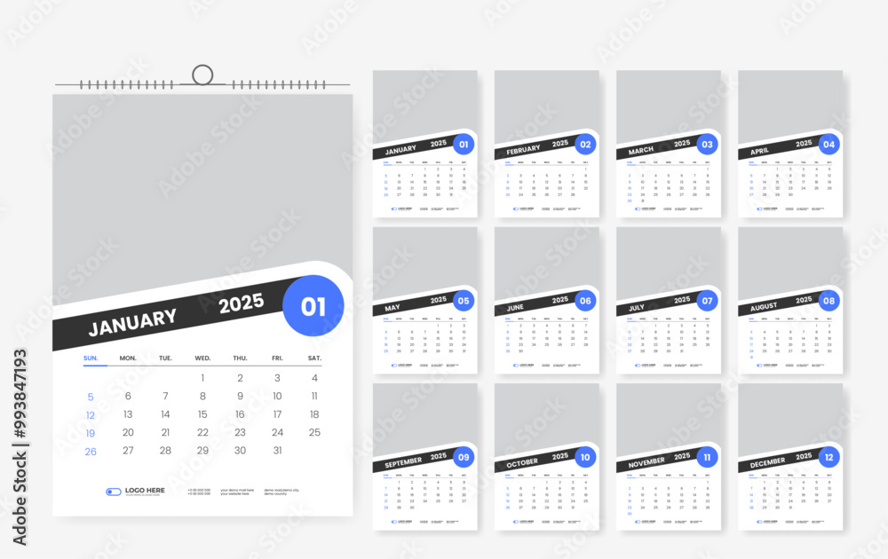 2025 wall calendar design, 12 page calendar design template 2025 wall calendar design, 12 page calendar design template