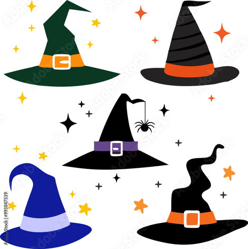 Witch hats Halloween set illustration magic