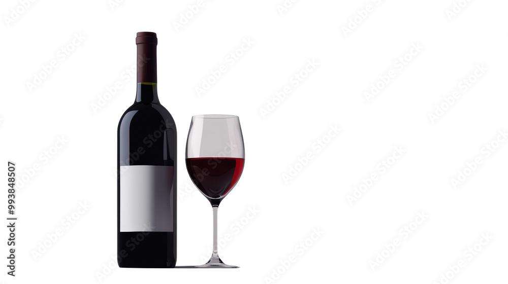 Red wine bottle and glass isolated on white, transparent Red wine bottle and glass isolated on white, transparent
