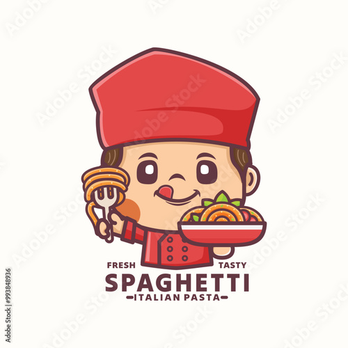 spaghetti chef cartoon mascot logo template design
