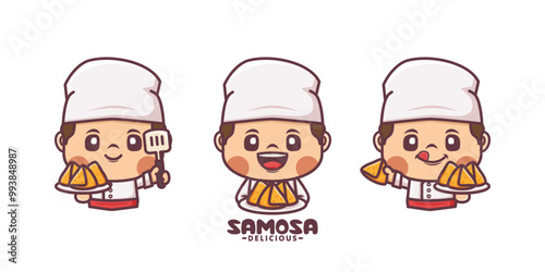 set of chef with samosa cartoon character design
