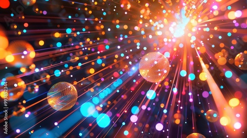 Vibrant orbs of light  an artistic representation of quantum computing and qubit interactions photo