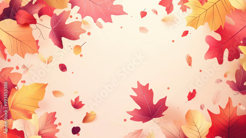 Beautiful autumn leaves in vibrant colors scattered on a soft background, creating a warm and inviting scene perfect for seasonal themes and designs