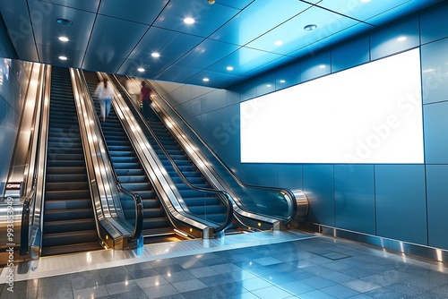 Blank billboard with escalator