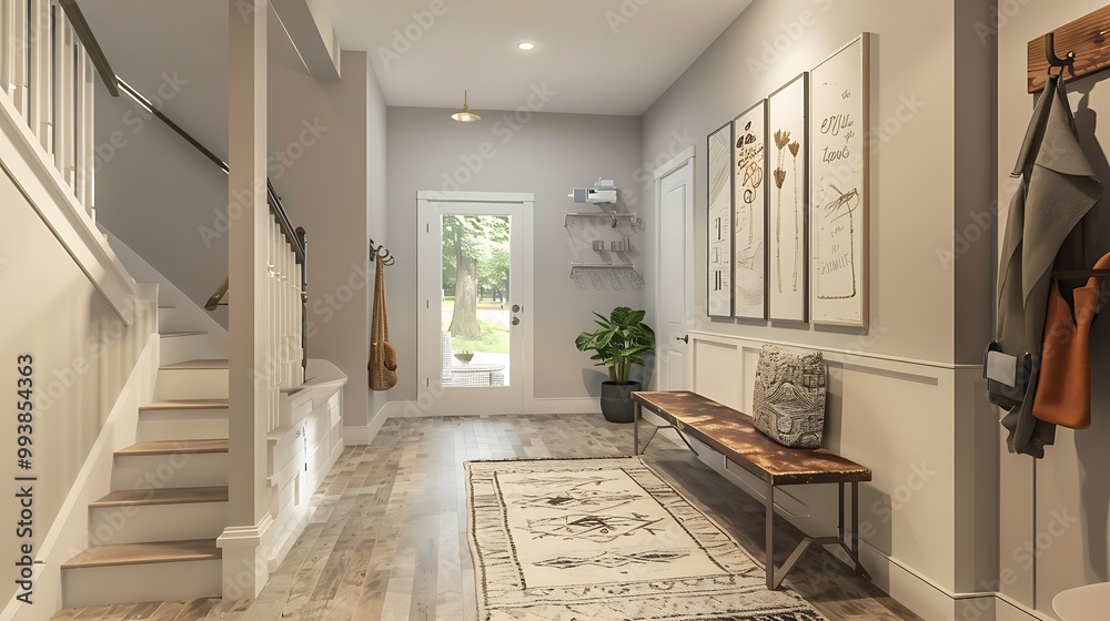 Obraz premium Bathroom interior with shelf and towels