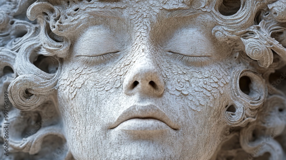 Close-up of a Stone Sculpture of a Woman's Face Close-up of a Stone Sculpture of a Woman's Face