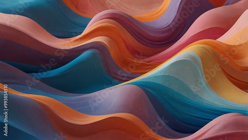 Flowing waves in pink, blue, and orange, creating a dynamic and colorful abstract scene.