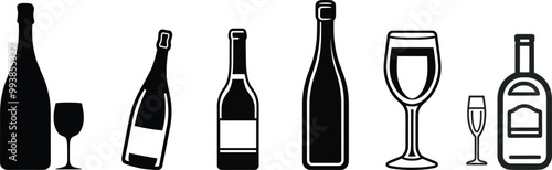Set of wine bottles, vector illustration.