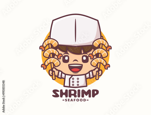 Shrimp chef mascot logo template design