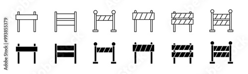 Road barrier icon set. Line and glyph traffic barrier vector