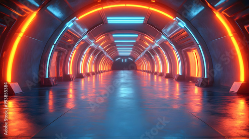 Futuristic Neon Tunnel 3D Render